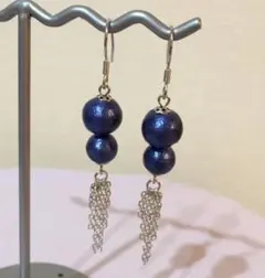 ブルーコットンパールのフリンジピアス