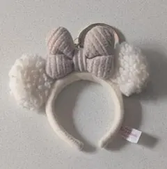 東京ディズニーリゾート　ミニーマウス　ボア白カチューシャ　キーホルダー