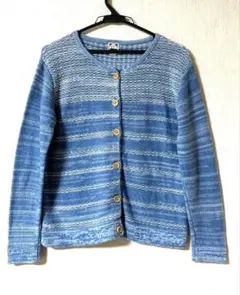NATURE BLUE　綿麻混　ニットカーディガン　￼ブルー系　M￼