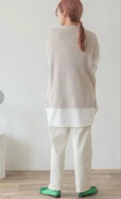 長袖　ニット　ブラウス　ベージュ FREEサイズ