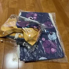 花柄浴衣・帯セット 青紫・黄色　レディース　クリーニング済み