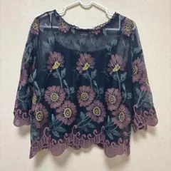 W closet 花柄 刺繍 チュール ブラウス