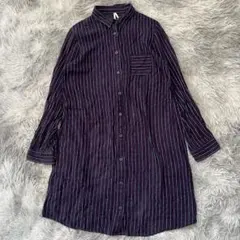 美品✨【SABUROKU】ストライプ長袖ワンピース (M) リネン混❗綿混