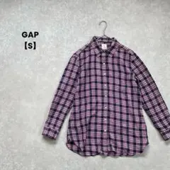 a1594＊GAP 長袖チェックシャツ　紺×ピンク【S】コットン100%