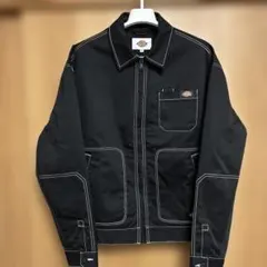 【美品】ディッキーズ ステッチ ワークジャケット M 黒 ロゴ総柄ライナー