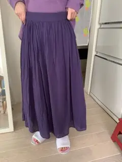 アースミュージック！パープル ロングフレアースカート！裏地つき！春夏