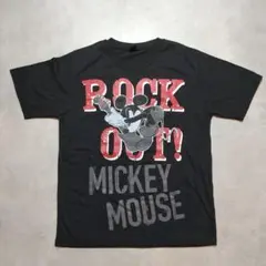 ディズニー　BIGプリントミッキーマウス　Rock Out　tシャツ　ブラックL