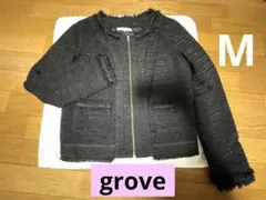 グローブ　ツイードジャケット　ノーカラージャケット　黒　ブラック　M 春秋冬