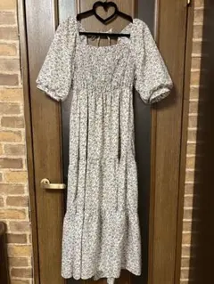 INGNI 花柄ロングワンピース 半袖 パフスリーブ スクエアネック