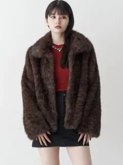 MURUA ムルーア レオパードフェイクファーコート ダークミックス