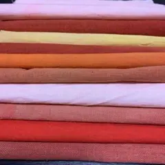紅花染め古布・黄布・みかん色布　はぎれ10枚　木綿古布　(2) パッチワーク