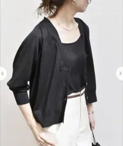 SHIPS any リネンミックス Vネックショート シアー カーディガン