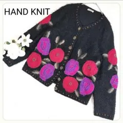 ヴィンテージ 刺繍 花モチーフ ビーズ カーディガン ブラック フリーサイズ