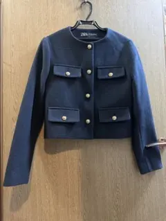 ZARA フラップクロップドジャケット ネイビー