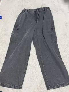 グレー カーゴパンツ ゴムウエスト