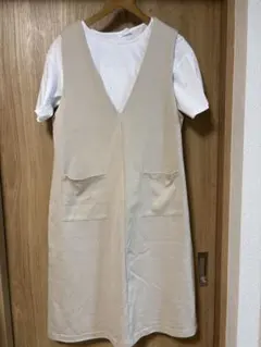 マタニティウェア　ベージュ Vネック ワンピース セット