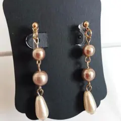 ピンク パール ドロップイヤリング　ノンホールピアス　レディース　大人可愛い