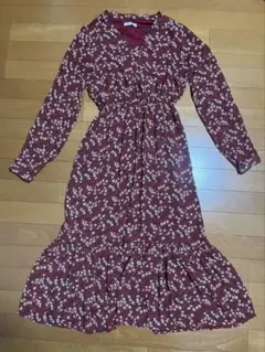 Kalebee 花柄ワンピース ワインレッド