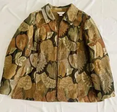 【古着】ゴブラン織り ボタニカルリーフ柄 ジップアップジャケット