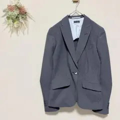 美品 ONLY【5号】 ストライプ テーラードジャケット ウール混 ネイビー