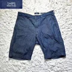 【美品】SHIPS デニムショーツ　S インディゴ染　USA製　コットンのサムネイル
