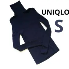UNIQLO エクストラファインメリノリブタートルネックセーター紺ネイビー