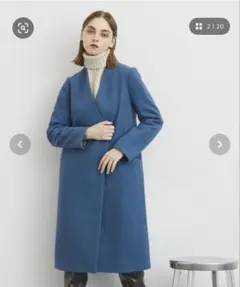 UNITED TOKYO エクストラウール ノーカラーコート 青 サイズ1