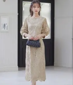 美品niana刺繍レース バックリボン タイトドレス　オケージョンドレス　結婚式
