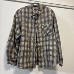 Stay チェック柄 長袖シャツ ベージュ×ブルー