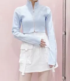 【lilLilly】リボンチャームクロップドリブトップス ブルーのサムネイル