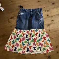 【y2k, 森ガール,フェアリーグランジ】デニム蝶柄フレアミニスカート