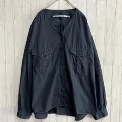 ニコアンド　ノーカラー　シャツジャケット　カーディガン　男女兼用　黒　綿