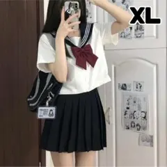 黒　JK セーラーコスチューム 3点セット 半袖シャツ プリーツスカート　リボン