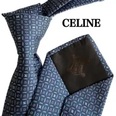 CELINE セリーヌネクタイ マカダム柄 ネイビー　ブランドロゴ　紺銀　ブルーのサムネイル