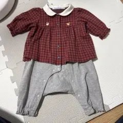 ファミリア　赤チェック　長袖ロンパース