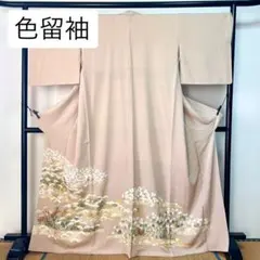 ［ 色留袖 ］正絹　薄赤　一つ紋　松　桜　梅　菊　あやめ　紅葉　波　礼装