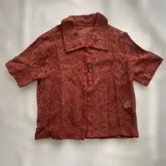 GU レース 半袖シャツ ブラウン Mサイズ