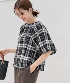 UNITED ARROWS C バルーンスリーブ ブラウス チェックパフスリーブ