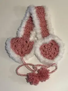 ハンドメイド　編み物　かぎ編み　イヤーマフ耳当て ハート　ピンク　ファッション