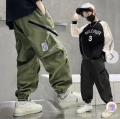 黒スウェットとカーキパンツセット　ジュニア160