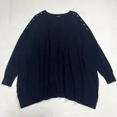 インディヴィ　ポンチョ風ワイドニット　ウール100%　金ボタン　ハイゲージ　上品