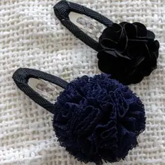 フラワー＆ポンポン付きパッチン留め2個セット