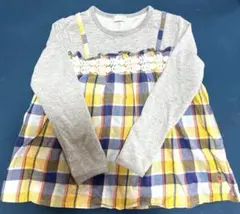 長袖チェック柄チュニック（ウサギ刺繍）