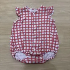 UNIQLO 赤と白のチェック柄ロンパース