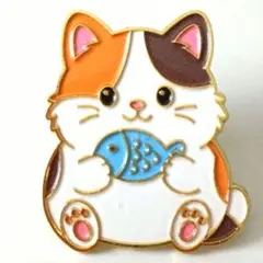 三毛猫と魚 ピンバッジ