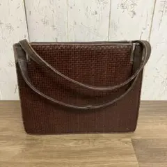 3F 昭和レトロ ヴィンテージ メッシュレザーハンドバッグ 編み込みレザー 茶色