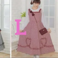 青木美沙子さん ジャンパースカート　ギンガムチェック ハート フリル L 新品