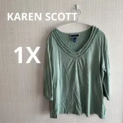 KAREN SCOTT ミントグリーン Vネック トップス 1X