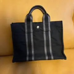 美品✨フールトゥPM エルメス トートバッグ キャンバス 黒 ストライプ