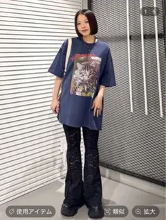 PAGEBOY フラワーキャットTシャツ ネイビー L